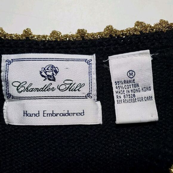 Vintage Holiday Cardigan Sweater Size M Winter Poinsettia Hand Knit Womens - Picture 13 of 14